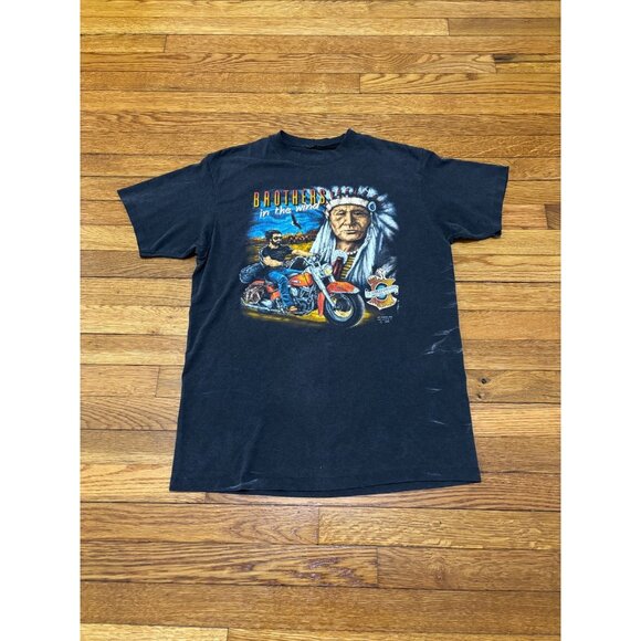 Vintage 1990 3D Emblem Harley Davidson T-Shirt Brothers in Wind New Haven CT - Picture 1 of 13
